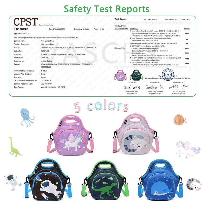 VASCHY Lunch Bag for Kids, Insulated Neoprene Lightweight Lunch Box Bag for Children Boys and Girls School Daycare Kindergarten Dinosaur - Image 2